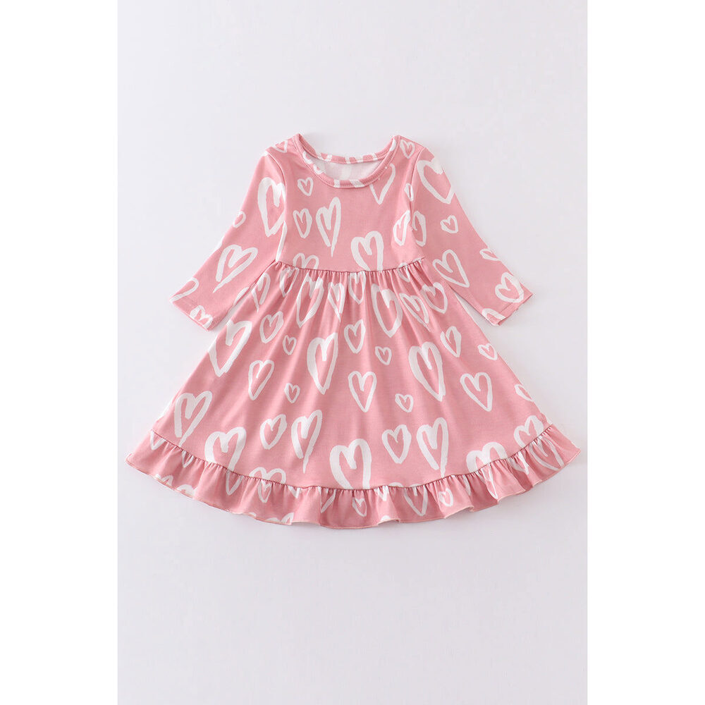 Pink heart print girls dress